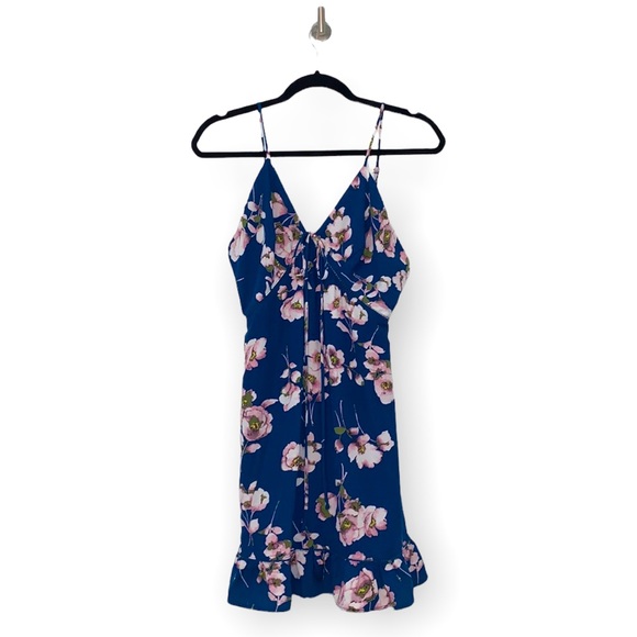 Sugar Lips Blue White and Pink Floral Strappy Ruffle Dress Size Medium - Picture 5 of 11